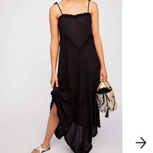 Free People Beach Avalon Maxi Dress Woman Large Dress Flax Tiered Boho Tie Strap